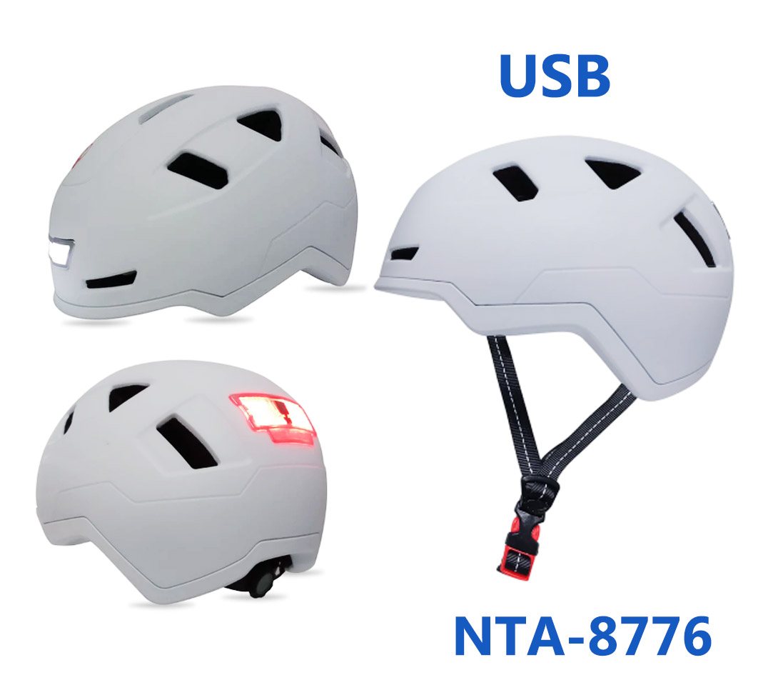 UNIVERSAL Helmet white NTA-8776 approved pedelec one size (53-60 CM) with light front/rear with micro USB (only 375 grams - extremely light) 